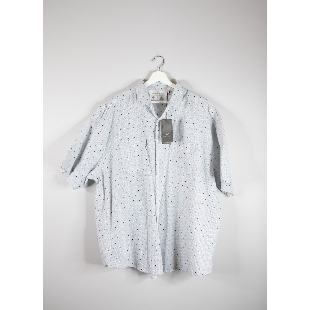 Steve's Jeans Button Down Shirt Mens‎ 4X White Polka Dot NWT Short Sleeve Casual